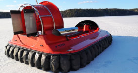 Hovercraft on snow frozen lake